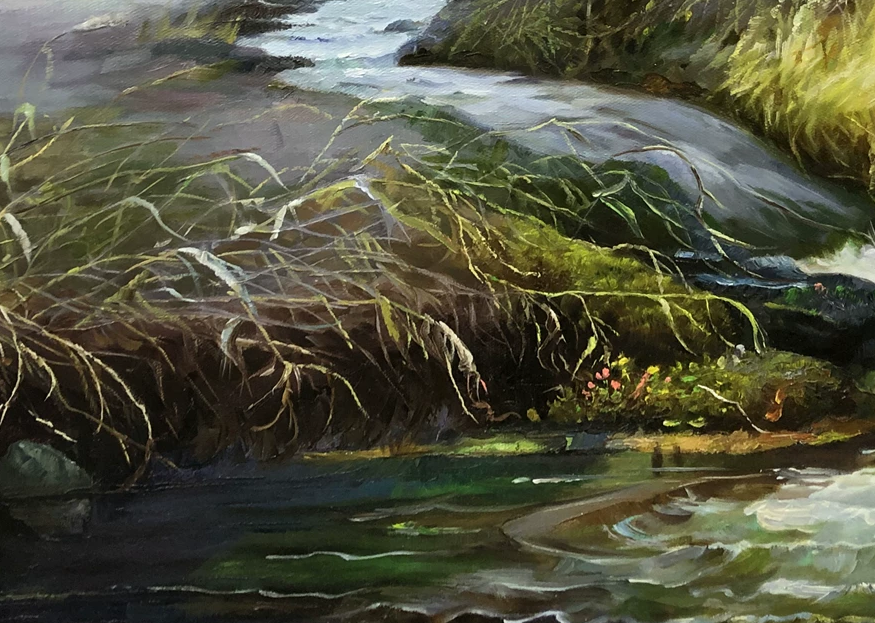 "Vibrant Mountain Stream" – Original Realistic Forest Landscape by Merited Artist Ro Chol Jun 9218