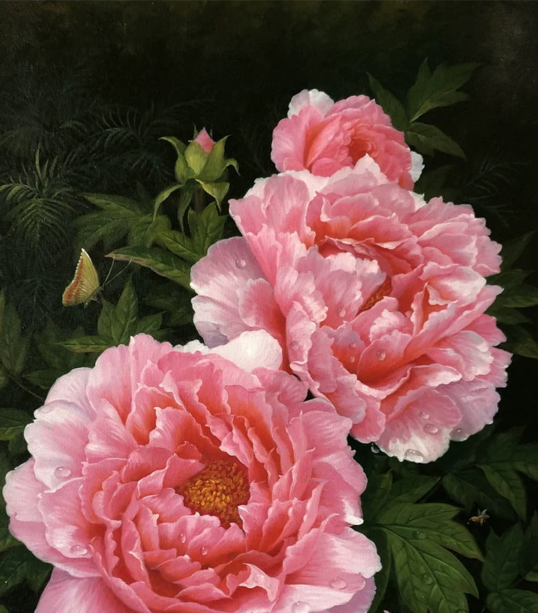 "Majestic Prosperity" – Original Hyper-Realistic Peony Oil Painting by Merited Artist Pak Hyon Chol G2566