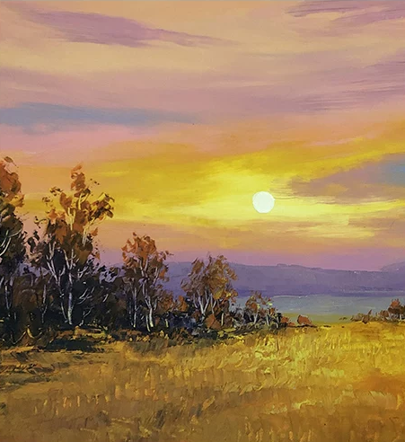 "Golden Horizon" – Original Sunset Landscape Oil Painting by Merited Artist Kim Young Chol 14912