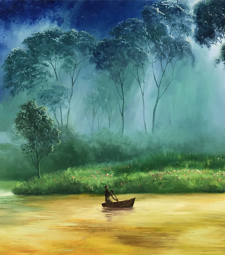 "Serene Woodland Row" – Original Forest Lake Oil Painting by Merited Artist Kim Young Chol 15039