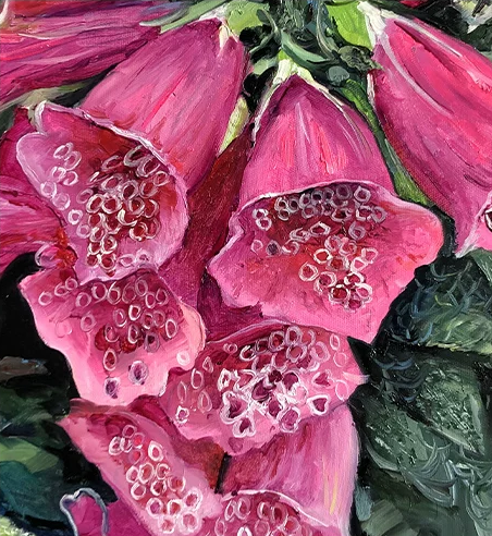 "Vibrant Cluster" – Original Realistic Foxglove Oil Painting by Master Artist Ri Seong Chol 15181
