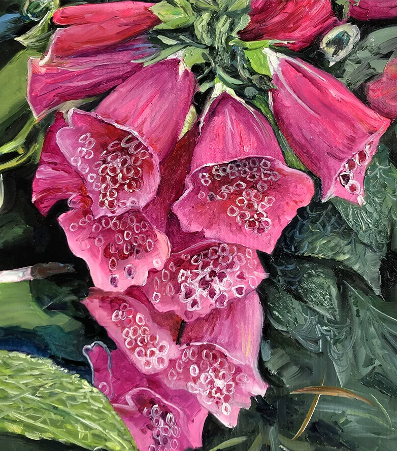 "Vibrant Cluster" – Original Realistic Foxglove Oil Painting by Master Artist Ri Seong Chol 15181
