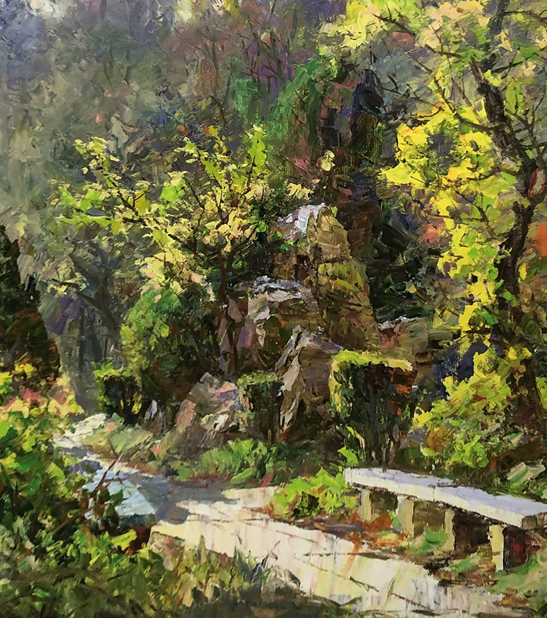 "The Quiet Pathway" – Original Realistic Garden Landscape Oil Painting by Master Artist Li Changfan  15571