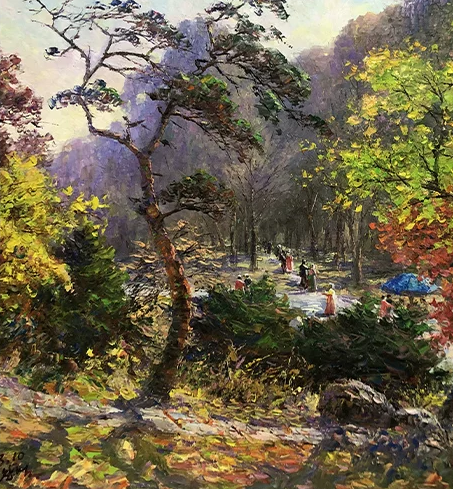 "Golden Afternoon in the Park" – Original Impressionist Realistic Oil Painting by Master Li Changfan 15551