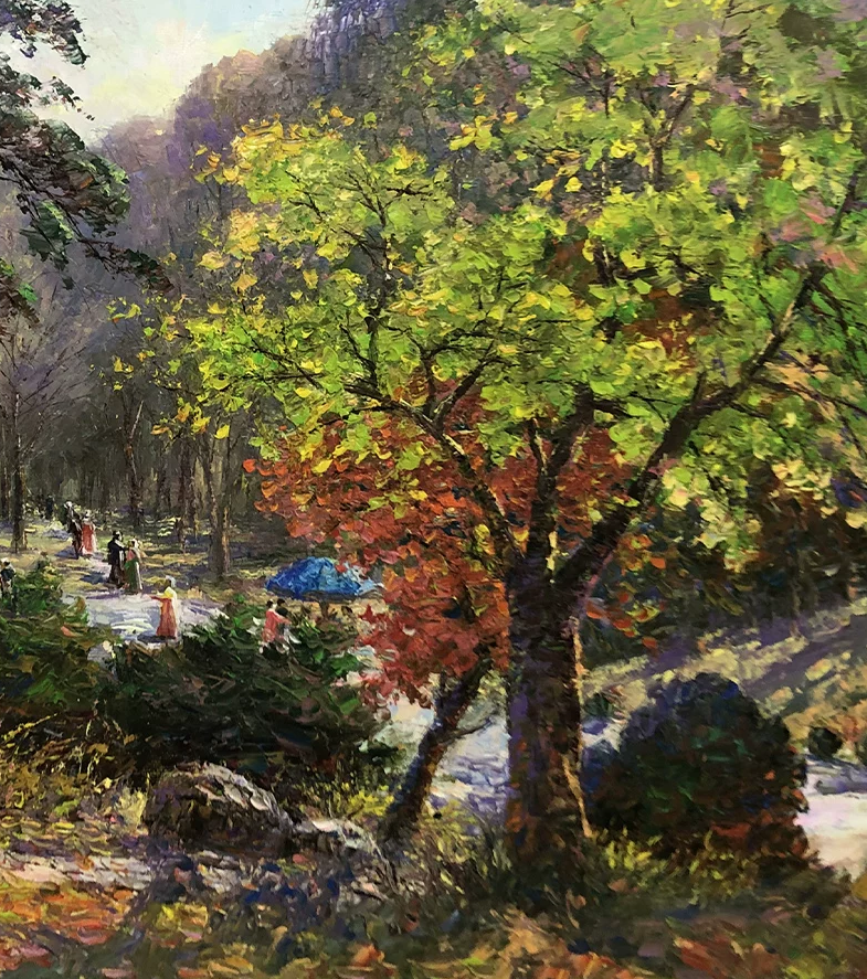 "Golden Afternoon in the Park" – Original Impressionist Realistic Oil Painting by Master Li Changfan 15551