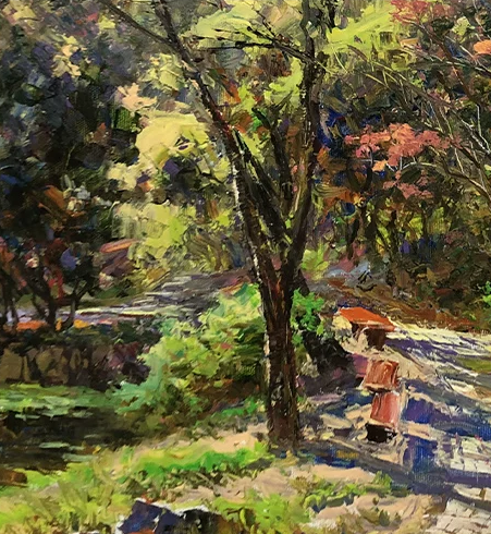 "Afternoon in the Park" – Original Impressionist Landscape Oil Painting by Master Artist Li Changfan 15554