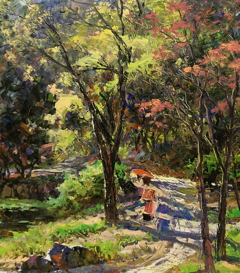 "Afternoon in the Park" – Original Impressionist Landscape Oil Painting by Master Artist Li Changfan 15554