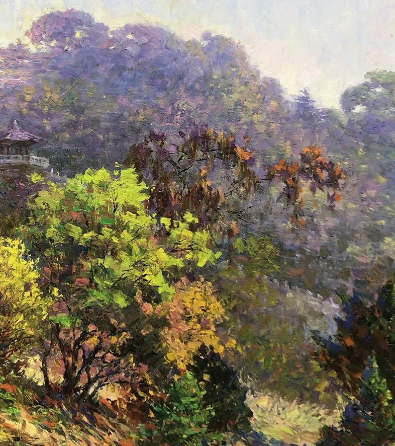"The Hidden Pavilion" – Original Realistic Forest Landscape Oil Painting by Master Artist Li Changfan 15583