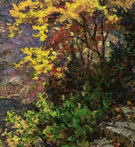 "Between the Mountains" – Original Impressionist Forest Landscape Oil Painting by Master Li Changfan 15564