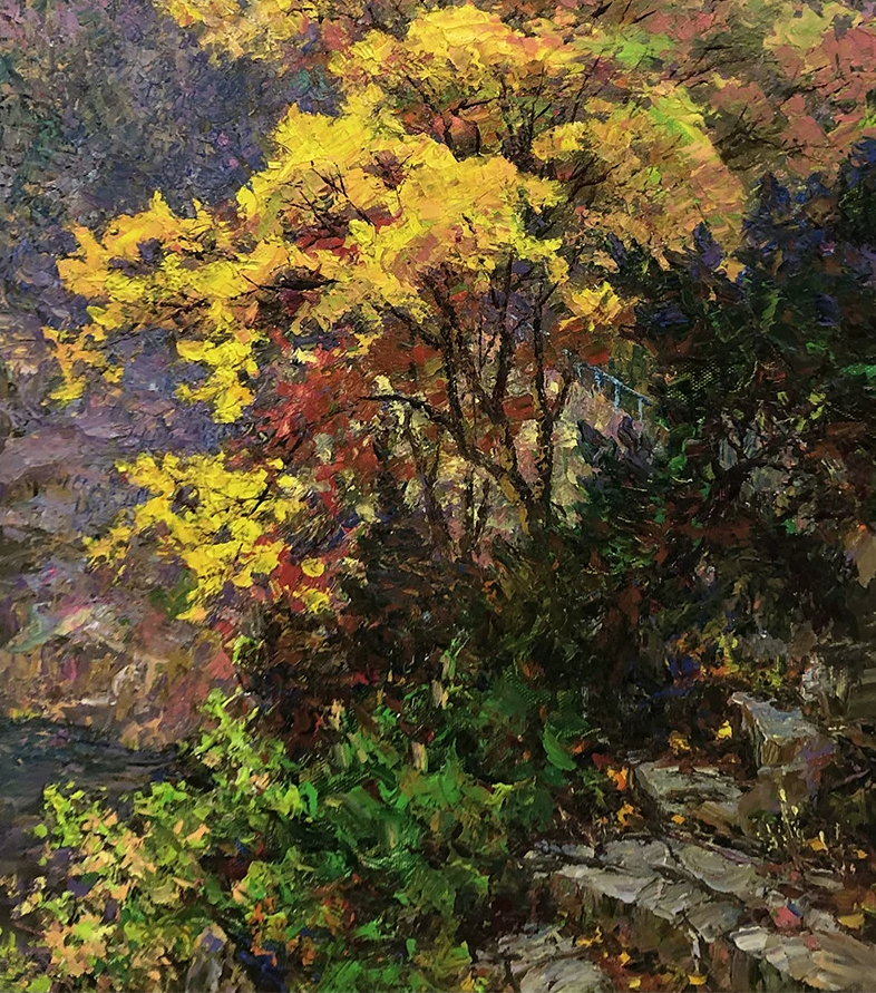 "Between the Mountains" – Original Impressionist Forest Landscape Oil Painting by Master Li Changfan 15564