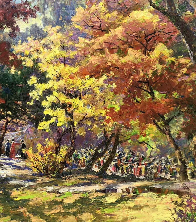 "Golden Afternoon in the Park" – Original Impressionist Oil Painting by Master Li Changfan 15580