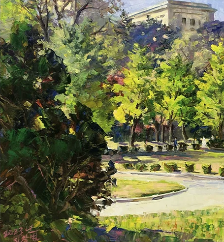 "A Sunny Afternoon in the Park" – Original Impressionist Realism Oil Painting by Master Li Changfan 15586