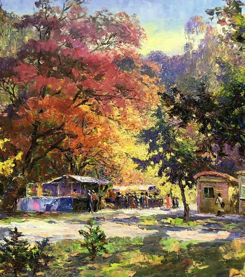 "Autumn Symphony in the Park" – Original Impressionist Landscape Oil Painting by Master Li Changfan 15560