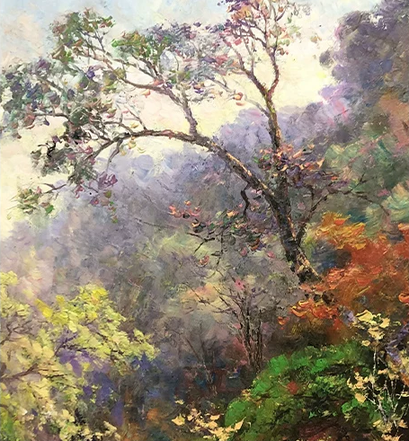 "The Autumnal Trail" – Original Impressionist Forest Landscape Oil Painting by Master Li Changfan 15569
