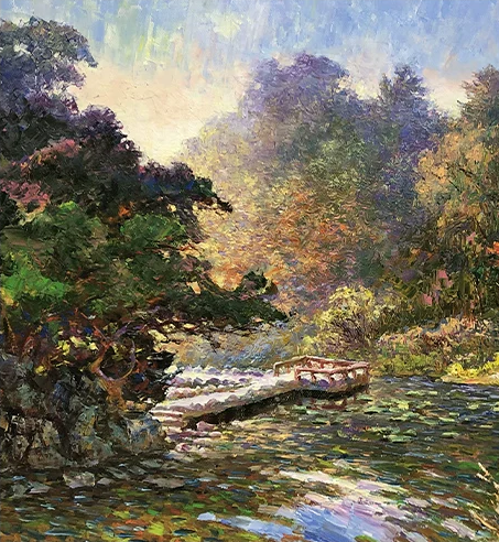 "Autumn Reflections by the Lake" – Original Impressionist Realistic Oil Painting by Master Li Changfan 15581