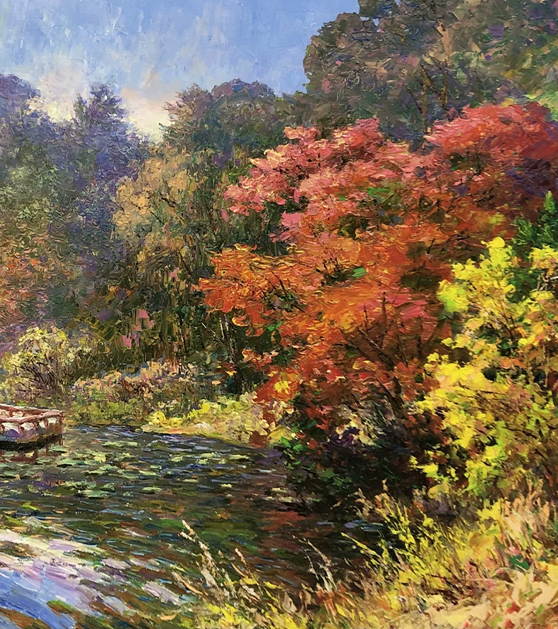 "Autumn Reflections by the Lake" – Original Impressionist Realistic Oil Painting by Master Li Changfan 15581