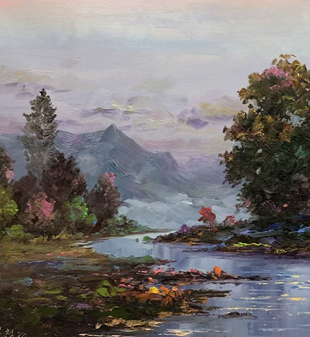 "Lakeside Reflections" – Original Impressionist Realism Oil Painting by Master Kim Chol Jun 15475