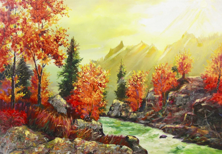 "The Crimson Forest" – Original Impressionist Realism Oil Painting by Master Kim Yong Guk X462