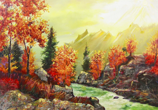 "The Crimson Forest" – Original Impressionist Realism Oil Painting by Master Kim Yong Guk X462
