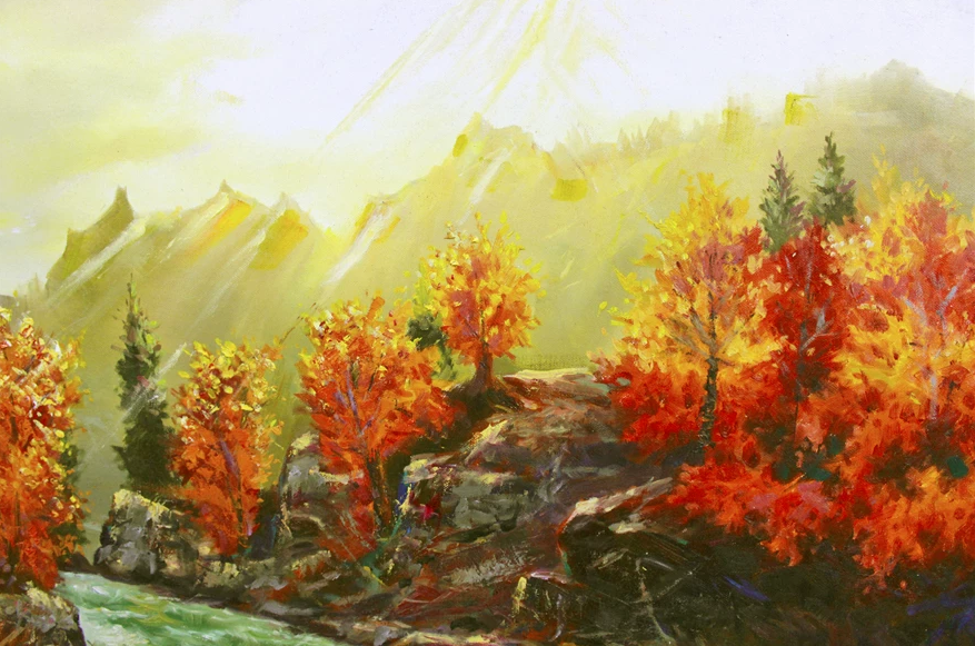 "The Crimson Forest" – Original Impressionist Realism Oil Painting by Master Kim Yong Guk X462
