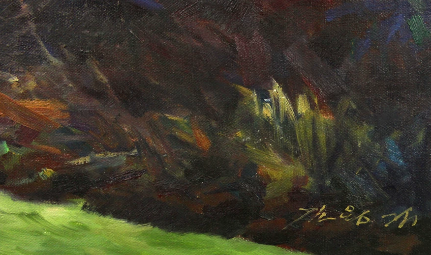 "The Crimson Forest" – Original Impressionist Realism Oil Painting by Master Kim Yong Guk X462