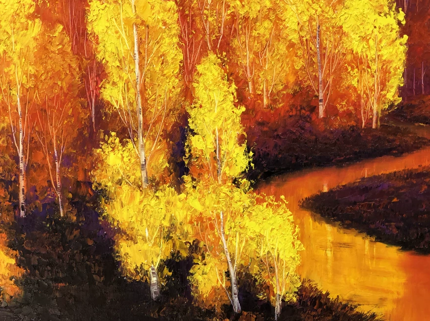 "Golden Forest Symphony" – Original Impressionist Oil Painting by Merited Artist Kim Young Chol 15315
