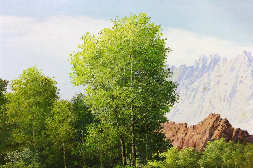 "Beneath the Snowy Peak" – Original Realistic Landscape Oil Painting by Master Choe Kyong Jin X479