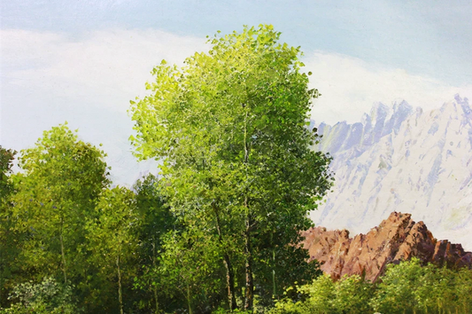 "Beneath the Snowy Peak" – Original Realistic Landscape Oil Painting by Master Choe Kyong Jin X479