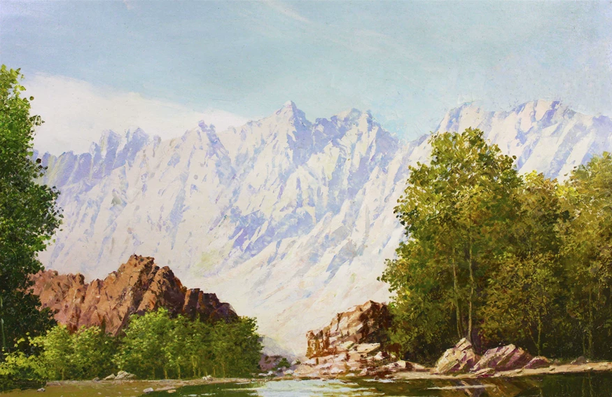 "Beneath the Snowy Peak" – Original Realistic Landscape Oil Painting by Master Choe Kyong Jin X479
