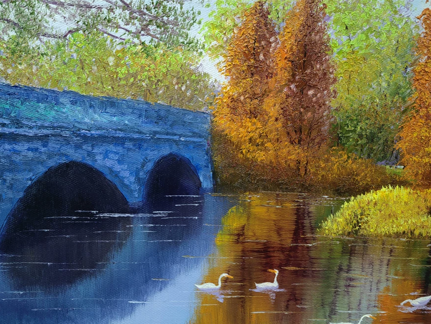 "Swan Lake in Autumn" – Original Realistic Oil Painting by Master Baek Geum Chol 8569