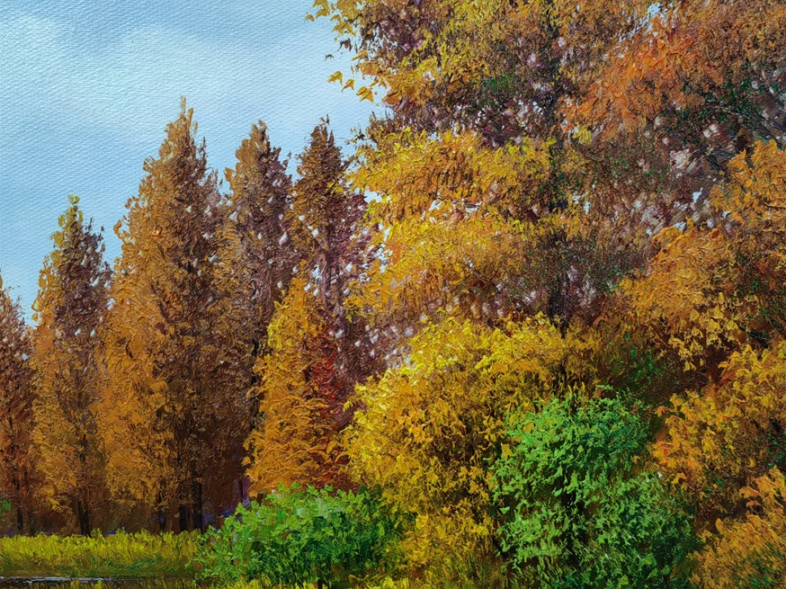 "Swan Lake in Autumn" – Original Realistic Oil Painting by Master Baek Geum Chol 8569