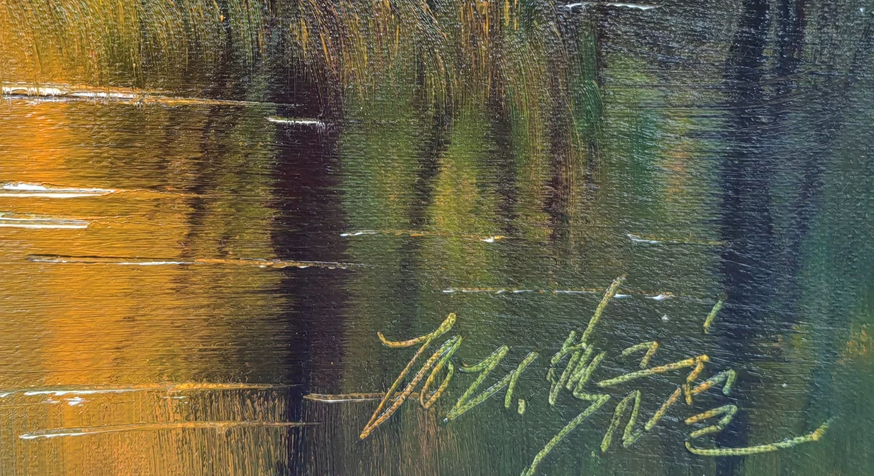 "Swan Lake in Autumn" – Original Realistic Oil Painting by Master Baek Geum Chol 8569