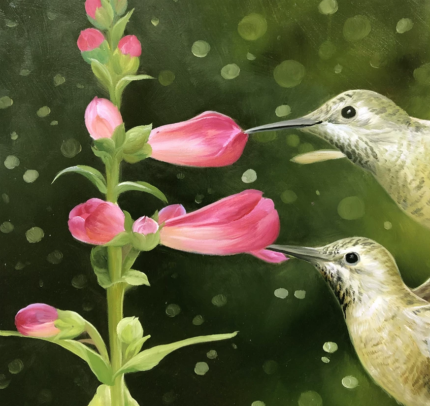 "Vibrant Wings Among Flowers" – Original Realistic Oil Painting by Master Kim Kyong Mi G2044