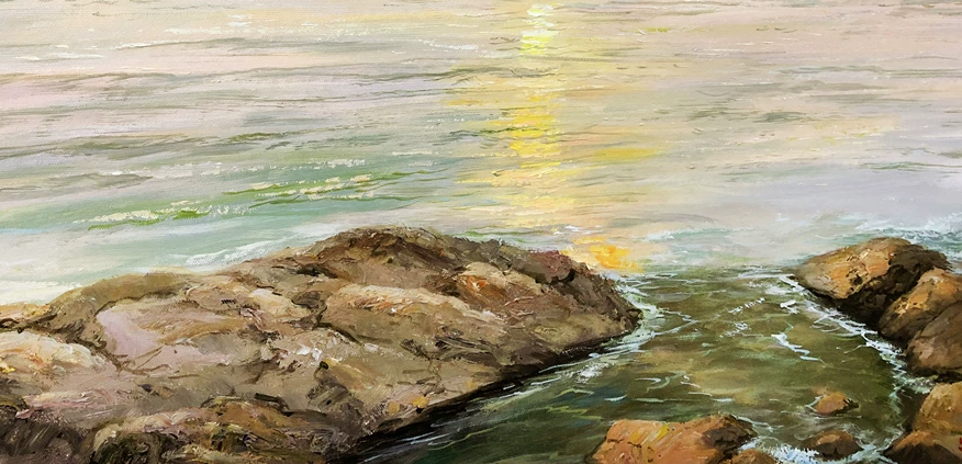 "The Rising Glory" – Original Realistic Ocean Sunrise Oil Painting by Master Nam Su 9048