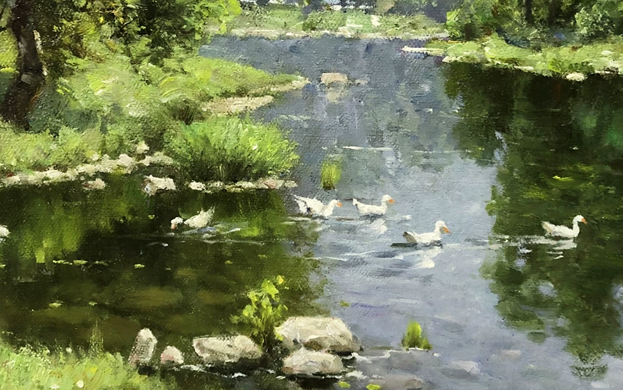 "Vibrant Mountain Stream" – Original Realistic Forest River Oil Painting by Master Hong Zhe 9263