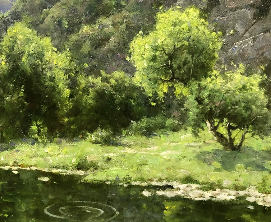 "Vibrant Mountain Stream" – Original Realistic Forest River Oil Painting by Master Hong Zhe 9263