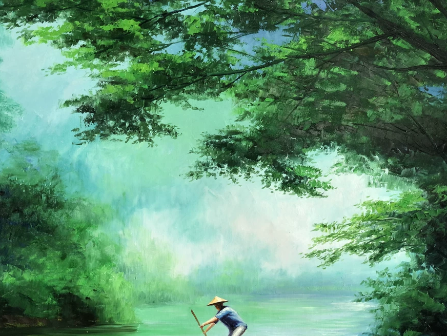 "The Verdant Journey" – Original Impressionist Realistic Oil Painting by Merited Artist 13670