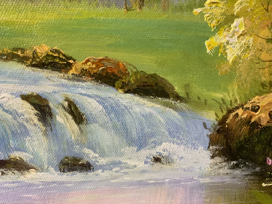 "Abundant Wealth & Glory" – Original Realistic Waterfall Landscape Oil Painting 8292