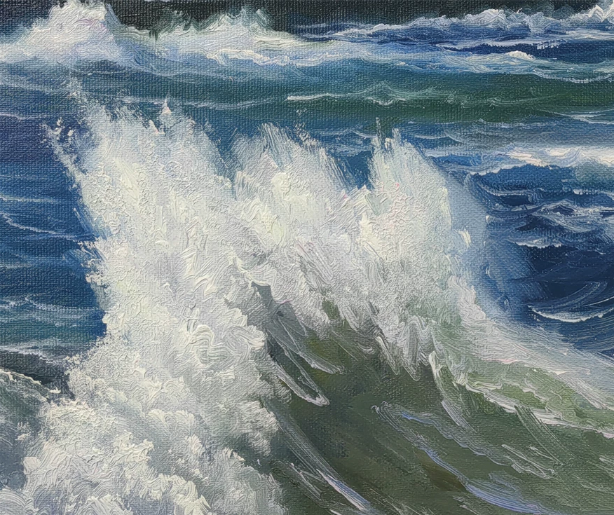 "The Deep Blue Surge" – Original Realistic Ocean Waves Oil Painting by First-Class Artist Cho Ju Il 9840
