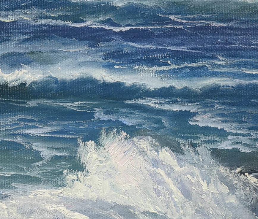 "The Deep Blue Surge" – Original Realistic Ocean Waves Oil Painting by First-Class Artist Cho Ju Il 9840