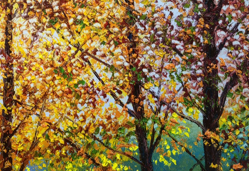 "Golden Harvest Forest" – Original Autumn Pastoral Oil Painting by First-Class Artist Paek Kum Chol 9902