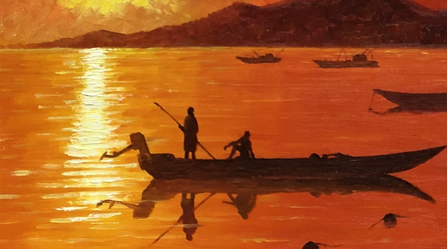 "Smooth Sailing" – Original Majestic Sunrise & Sailboat Oil Painting by Master Artist Choe Myong Song 10092