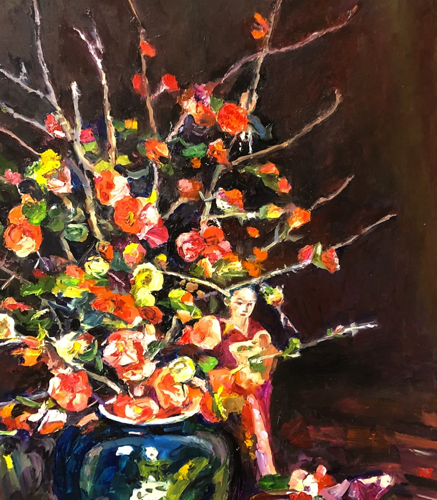 Original Oil Painting "Floral Radiance" by Ri Seong Chol (Grade 1 Artist) | 100x75cm Impasto Still Life G2229