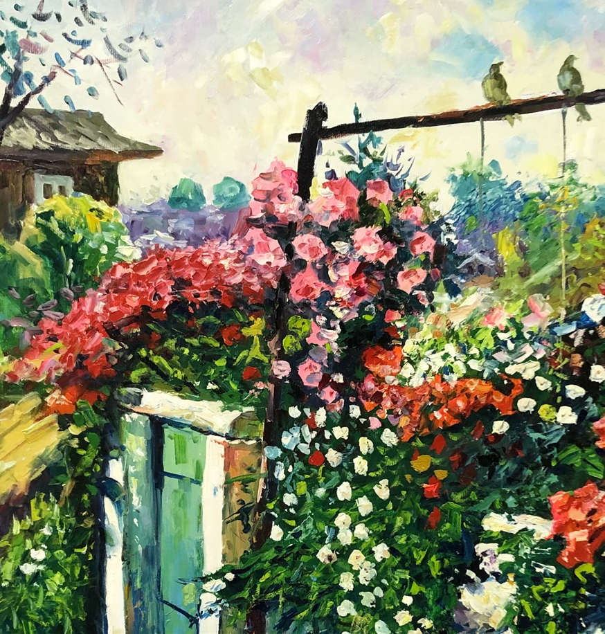 Original Oil Painting "Garden in Full Bloom" by Choe Thae Ryong (Grade 1 Artist) | 117x86cm Impressionist Landscape G2191