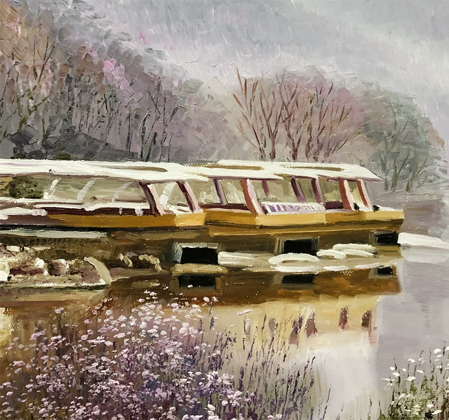 Original Oil Painting "Serene Lakeside Scenery" by Lim Seung Hee (Grade 1 Artist) | 116x75cm Misty Landscape 2033