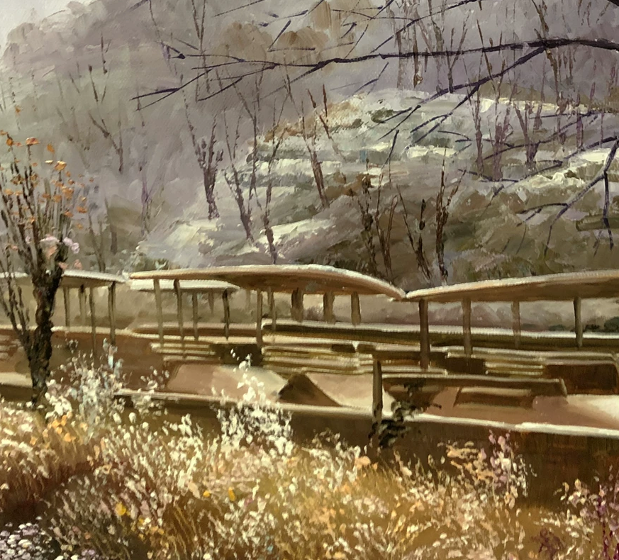 Original Oil Painting "Serene Lakeside Scenery" by Lim Seung Hee (Grade 1 Artist) | 116x75cm Misty Landscape 2033