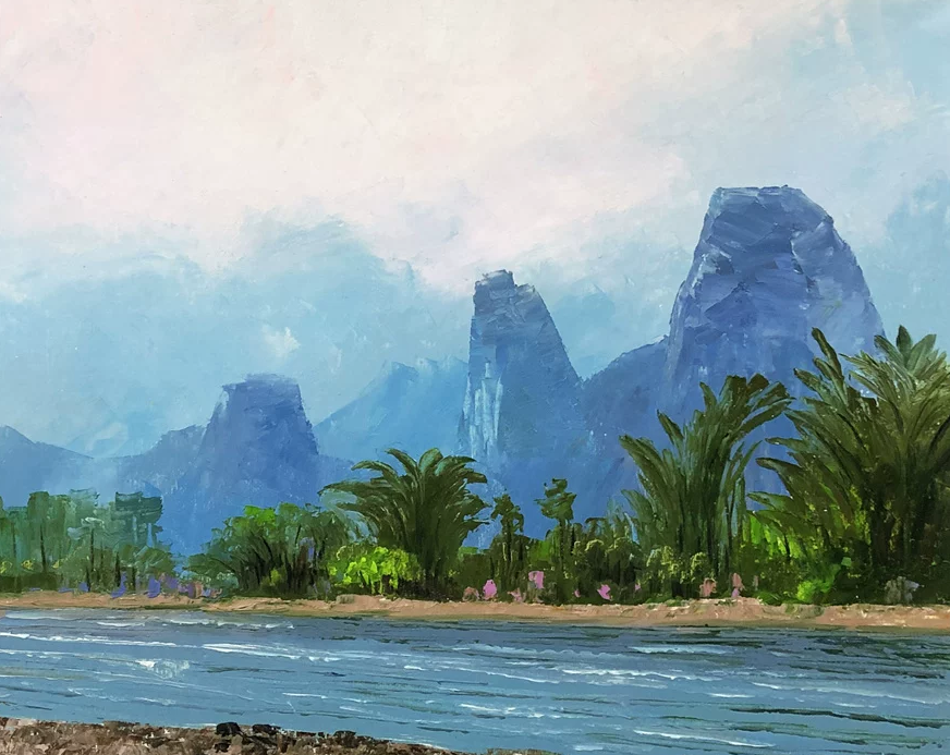 Original Oil Painting "Boating on the River" by Lim Seung Hee (Grade 1 Artist) | 54x37cm Ethereal Mountain & River Landscape 9316