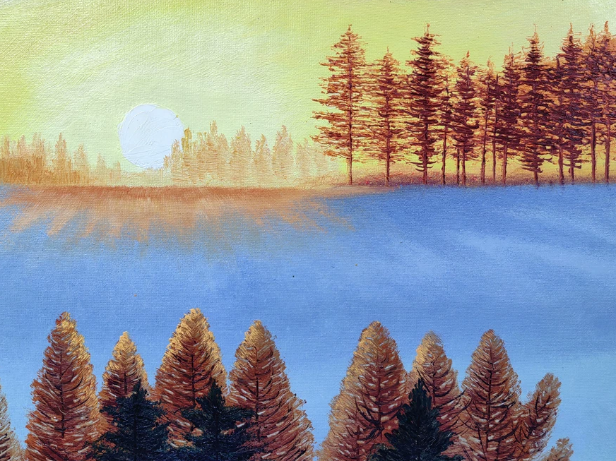 Original Oil Painting "Winter Serenade" by Paek Geum Chol (Grade 1 Artist) | 90x60cm Golden Sunset & Snow Landscape 8590