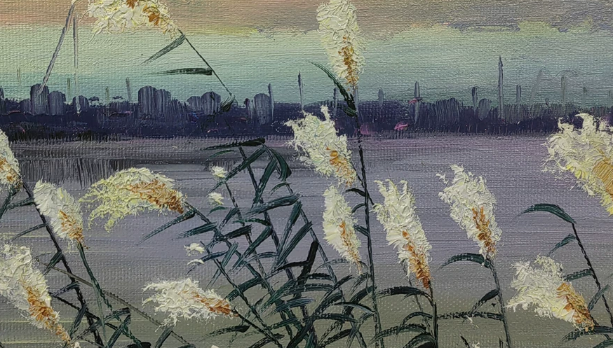 Original Oil Painting "Harbor Sunrise" by Choe Myong Song (Grade 1 Artist) | 90x60cm Modern Impressionist Seascape 9786