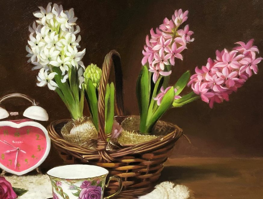 Original Oil Painting "Elegant Afternoon Tea" by Kim Son Hwa (Grade 1 Artist) | 90x60cm Romantic Floral Still Life 10118